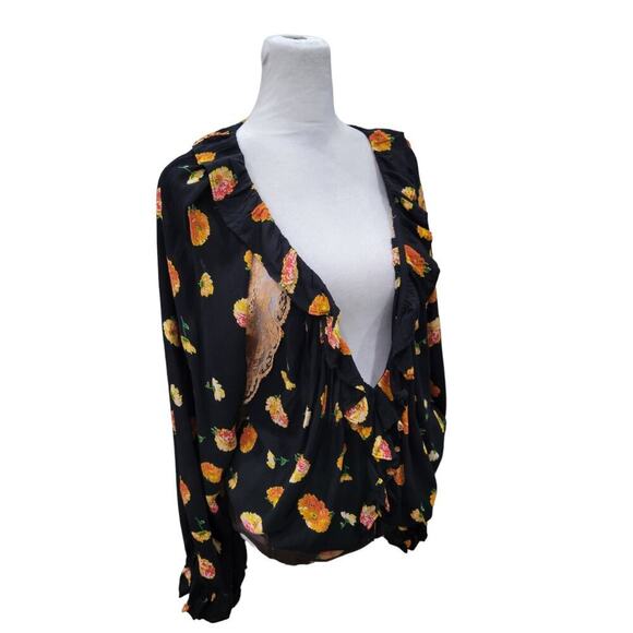 Free People Women's Poppy Floral Print‎ Lace Bodysuit Size Medium Black - Picture 6 of 16